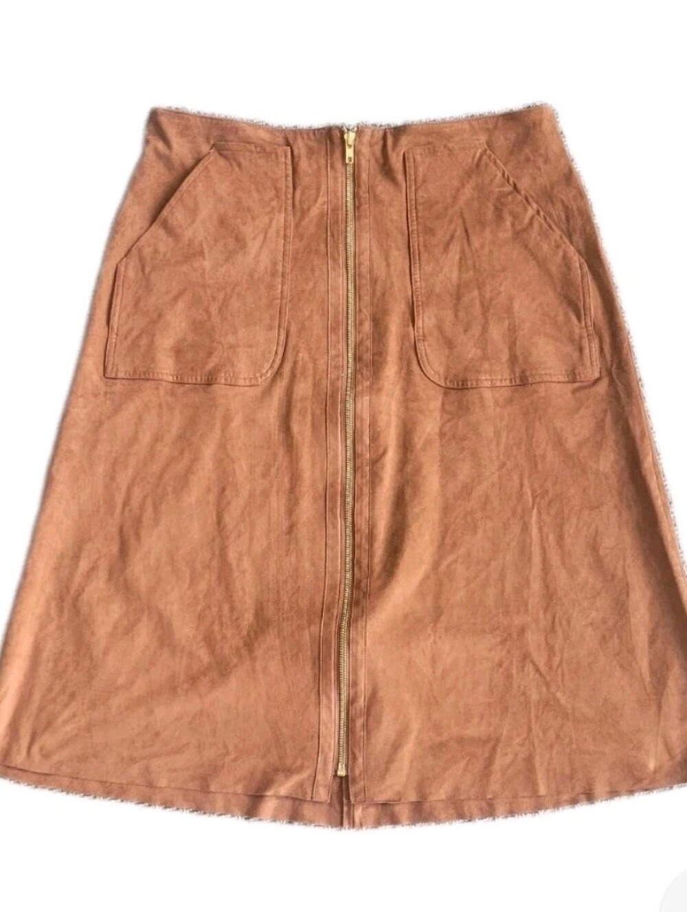 Worthington $46 Women's Brown Suede Zip up long Skirt Sz 12 ( Mint Condition)
